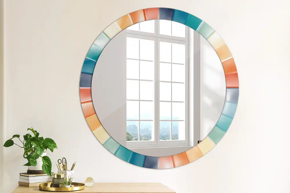 Lustro ścienne dekoracyjne okrągłe barwne kafelki w promienie