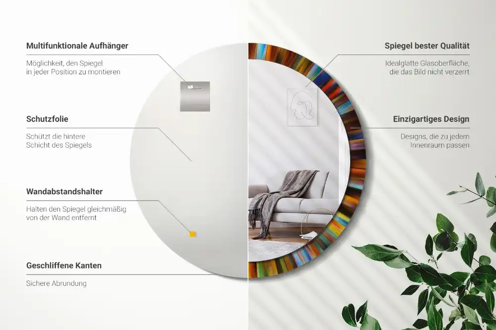 Lustro z nadrukiem okrągłe barwne promienie
