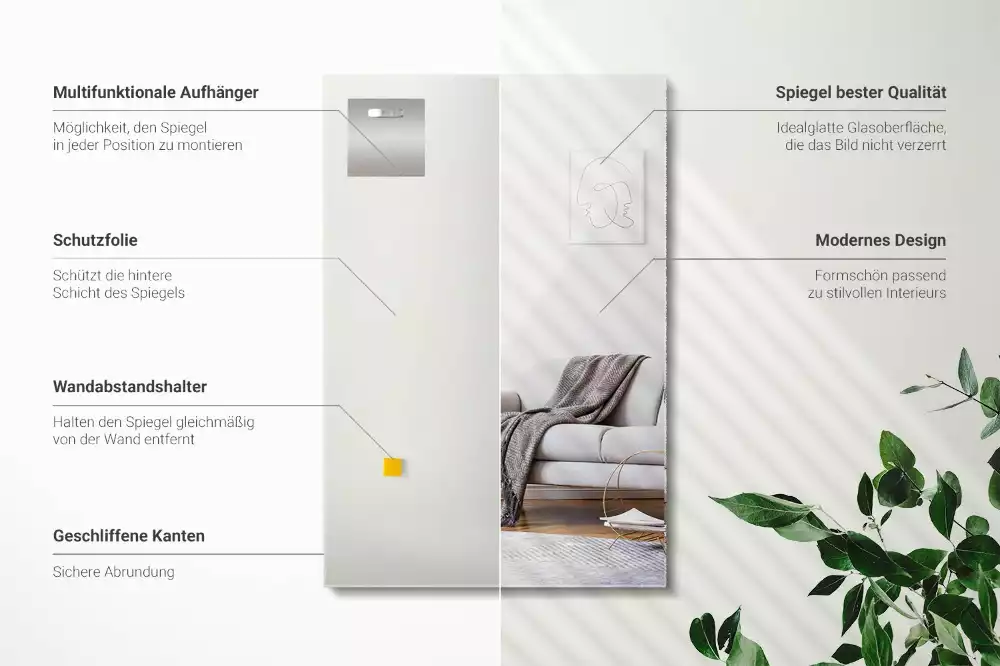 Prostokątne lustro minimalistyczne bez ramy