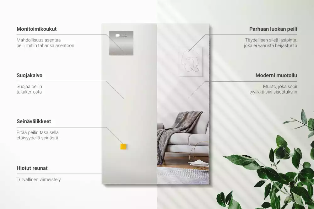 Prostokątne lustro minimalistyczne bez ramy