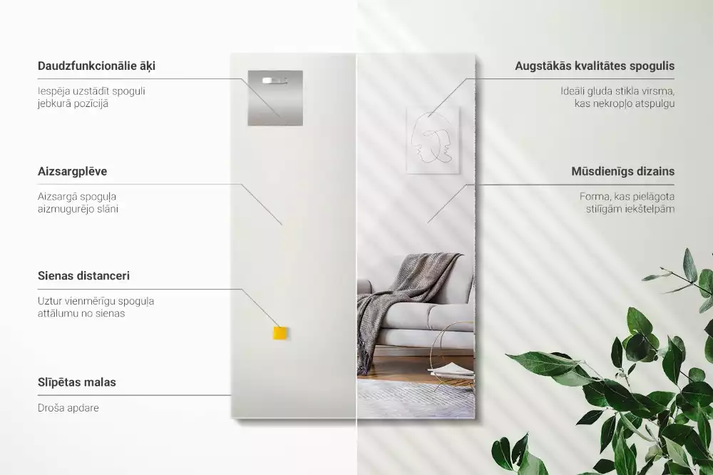 Prostokątne lustro minimalistyczne bez ramy