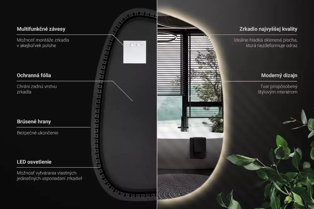 Lustro LED o kształcie nieregularnej plamy