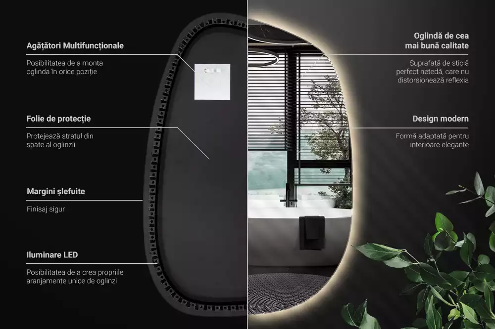 Lustro LED o kształcie nieregularnej plamy
