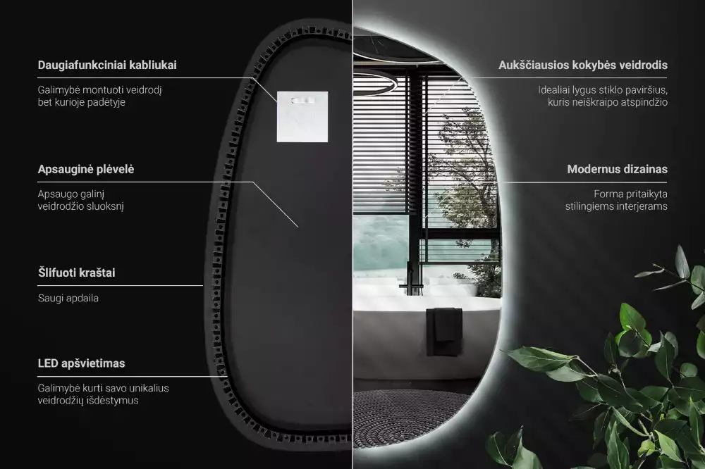 Lustro LED o kształcie nieregularnej plamy