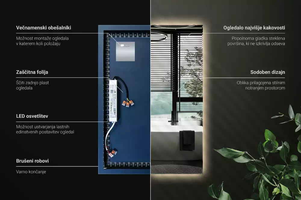 Prostokątne lustro z podświetleniem LED