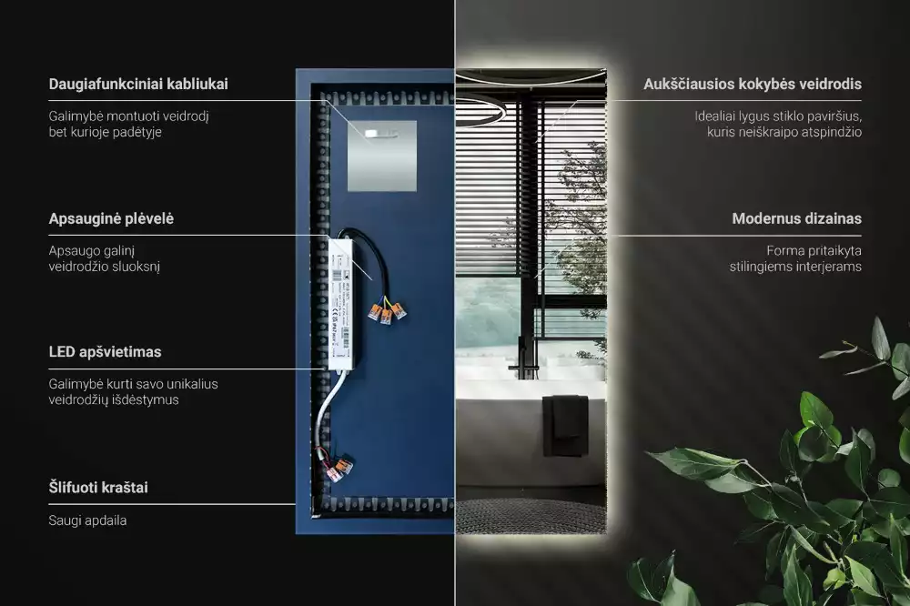 Prostokątne lustro z podświetleniem LED