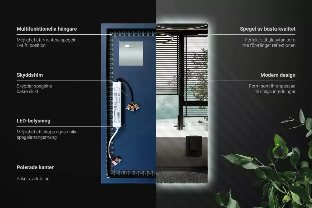 Prostokątne lustro z podświetleniem LED