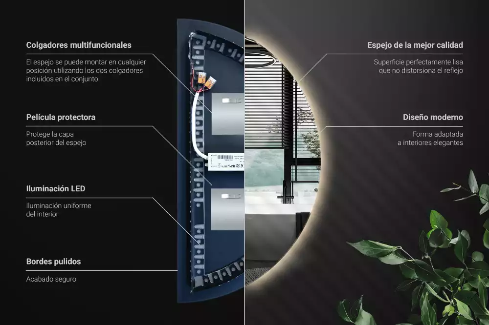 Lustro półkole LED dekoracyjne na ścianę