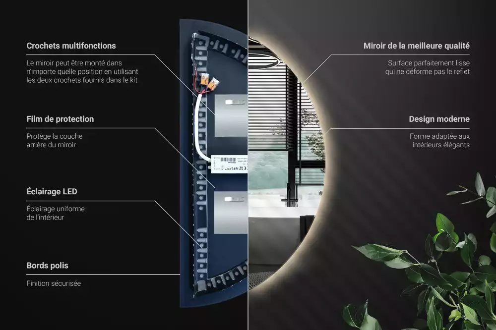 Lustro półkole LED dekoracyjne na ścianę