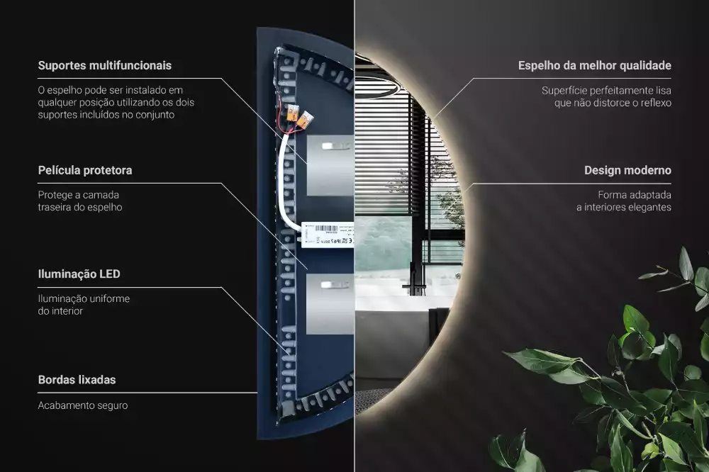 Lustro półkole LED dekoracyjne na ścianę