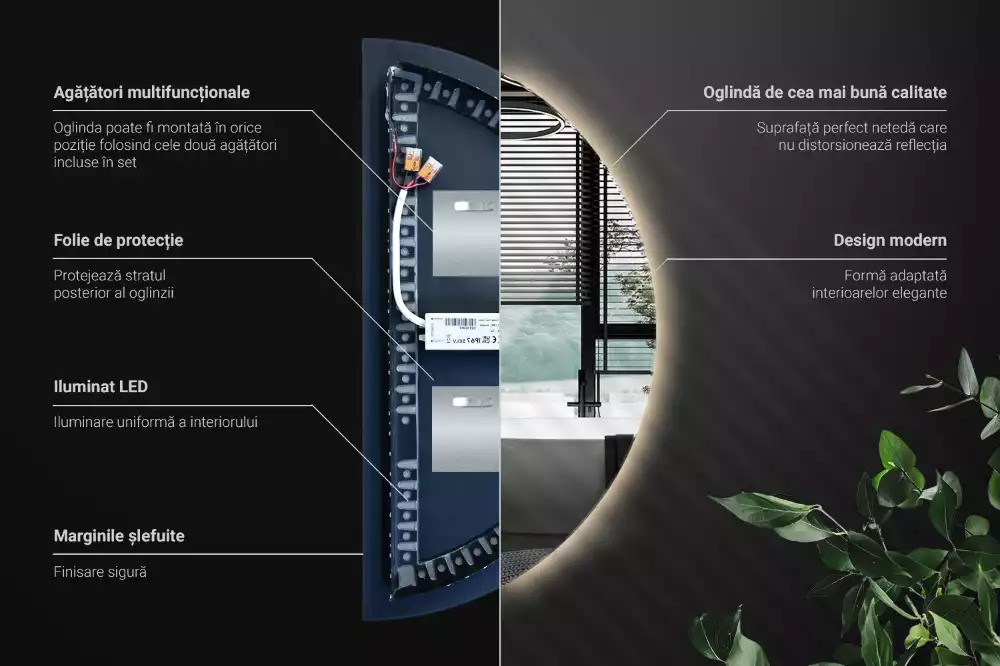 Lustro półkole LED dekoracyjne na ścianę