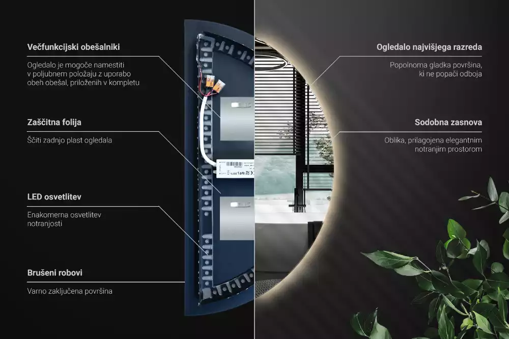Lustro półkole LED dekoracyjne na ścianę