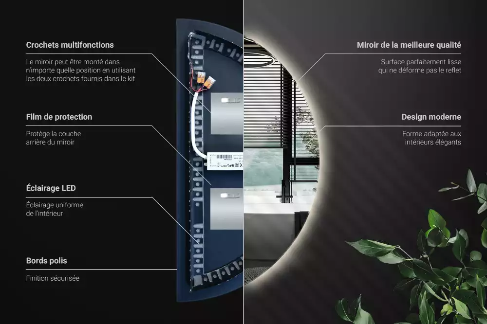 Lustro półkole LED dekoracyjne na ścianę