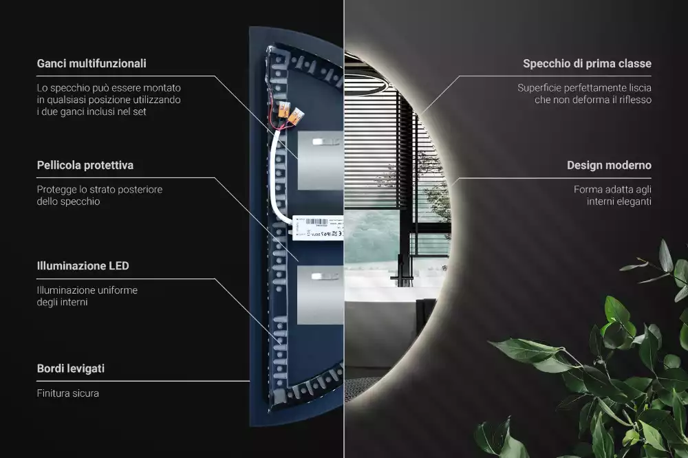 Lustro półkole LED dekoracyjne na ścianę