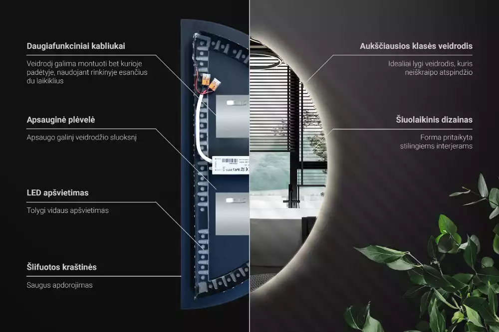 Lustro półkole LED dekoracyjne na ścianę