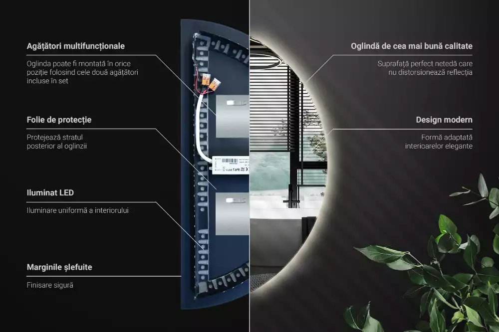 Lustro półkole LED dekoracyjne na ścianę