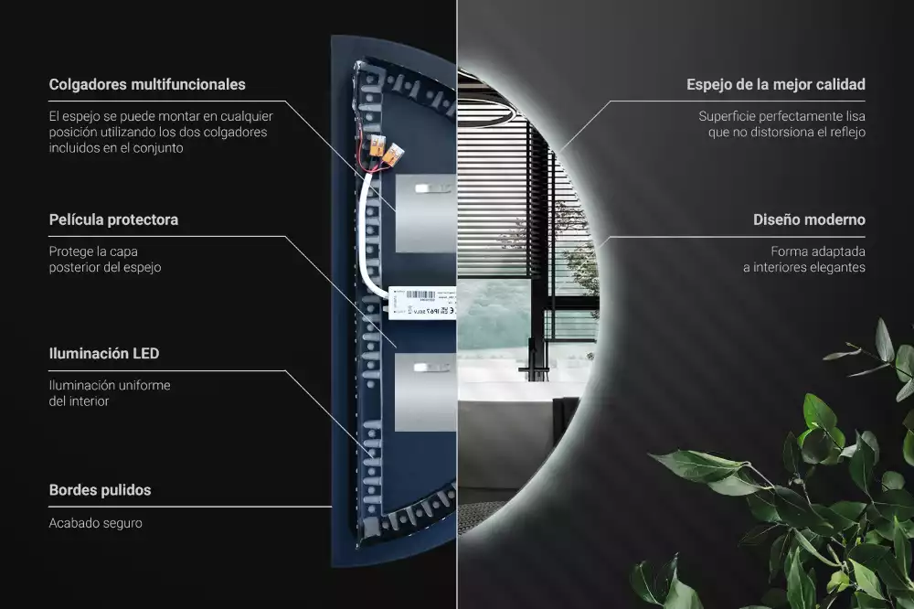 Lustro półkole LED dekoracyjne na ścianę