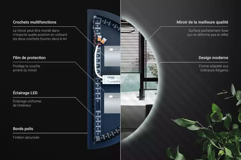 Lustro półkole LED dekoracyjne na ścianę