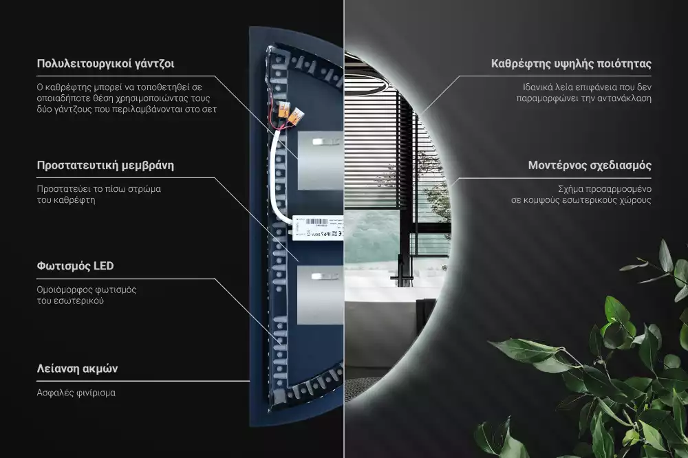 Lustro półkole LED dekoracyjne na ścianę