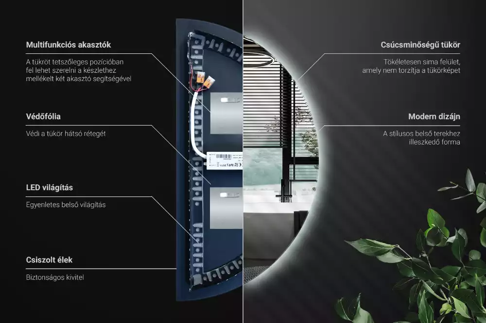 Lustro półkole LED dekoracyjne na ścianę