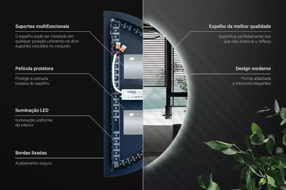 Lustro półkole LED dekoracyjne na ścianę