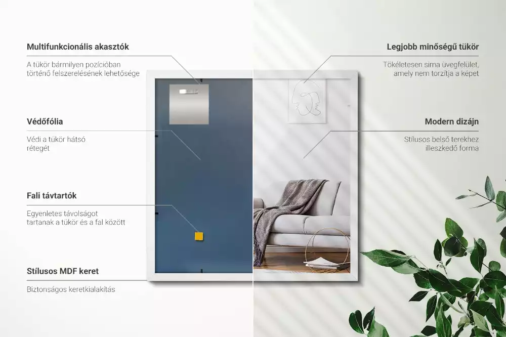 Prostokątne lustro wiszące w białej ramie