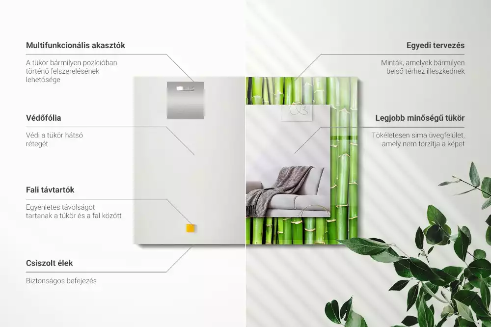 Lustro ramka z nadrukiem prostokątne zielone łodygi bambusowe