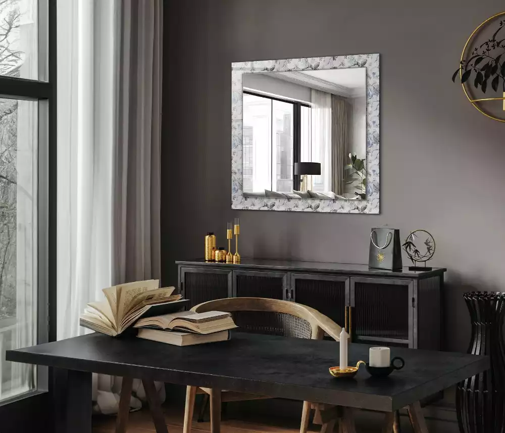 Lustro z drukowaną ramką prostokątne kwiaty z liśćmi