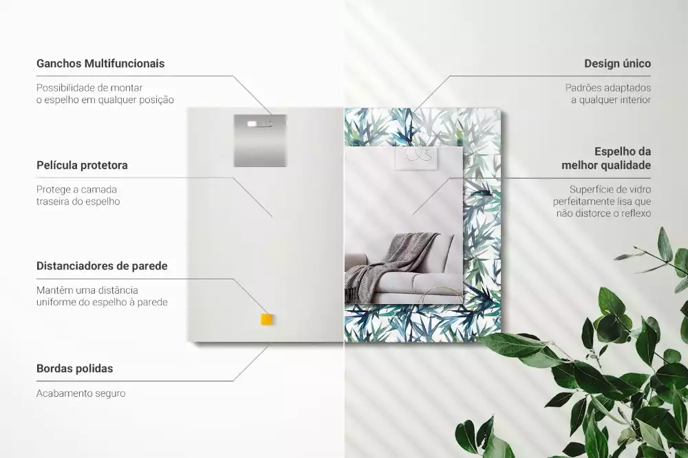 Lustro z nadrukiem prostokątne akwarelowe liście bambusowe