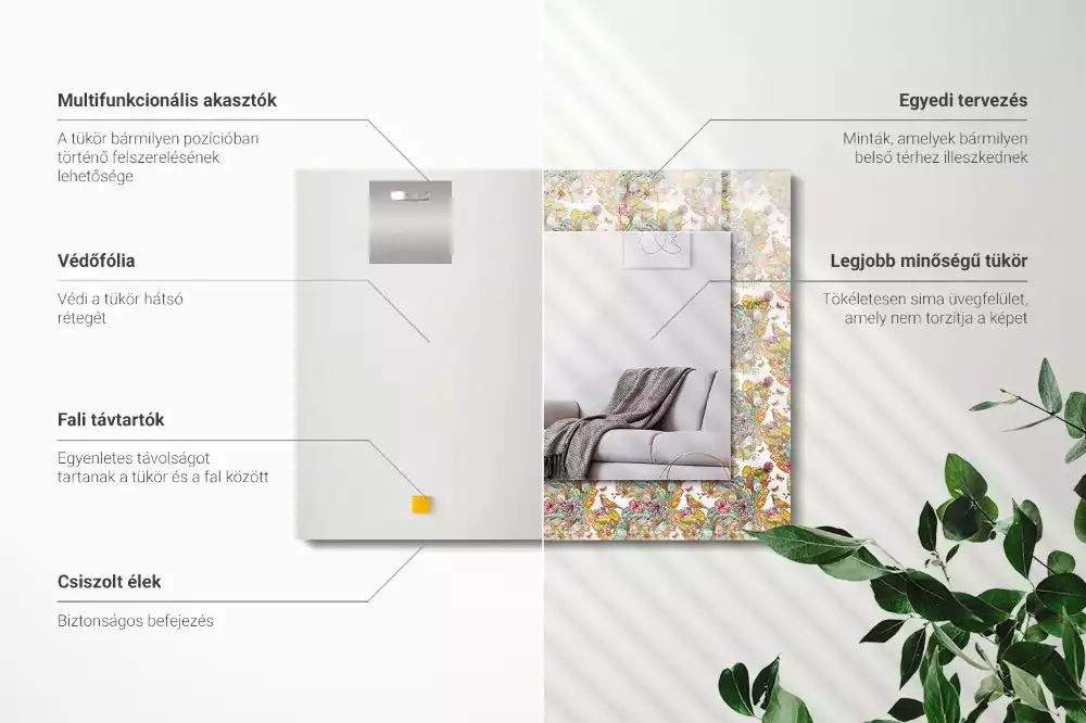 Lustro ramka z nadrukiem prostokątne barwne motyle i kwiaty