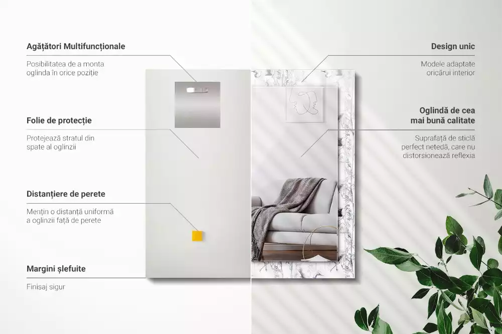 Lustro dekoracyjne prostokątne żurawie z bambusami