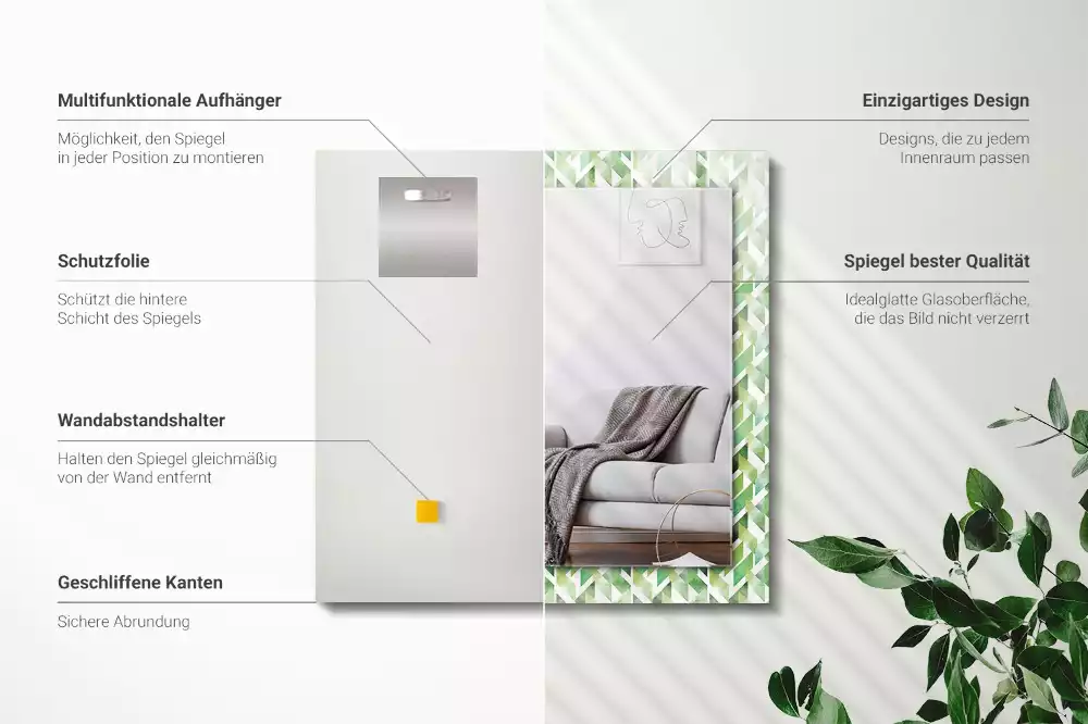 Lustro z nadrukiem prostokątne zielony deseń geometryczny