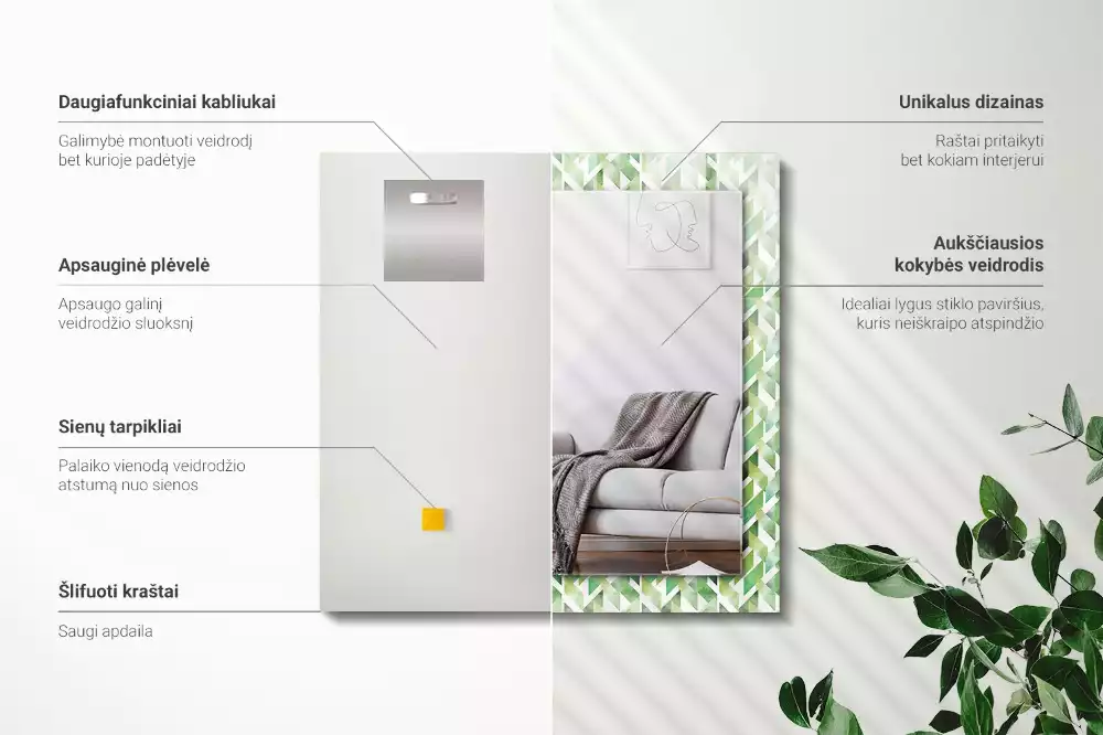Lustro z nadrukiem prostokątne zielony deseń geometryczny