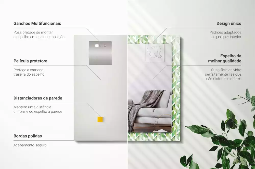 Lustro z nadrukiem prostokątne zielony deseń geometryczny