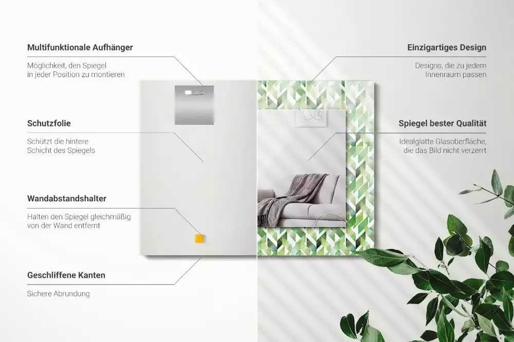 Lustro z nadrukiem prostokątne zielony deseń geometryczny