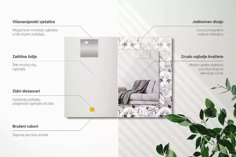 Lustro z nadrukiem dekoracyjne prostokątne koty w muszkach