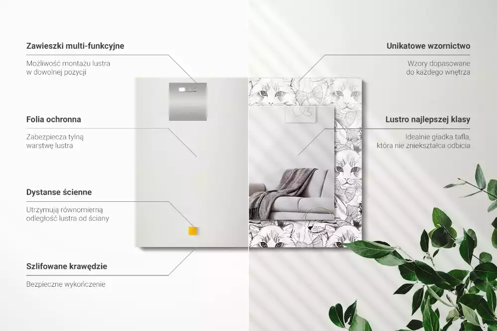 Lustro z nadrukiem dekoracyjne prostokątne koty w muszkach