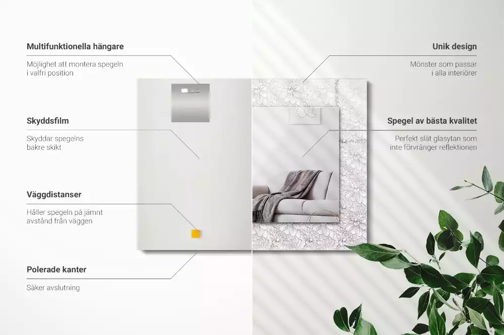 Lustro ramka z nadrukiem prostokątne monochromatyczny motyw kwiatowy