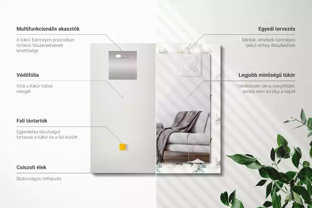 Lustro z drukowaną ramką prostokątne ptaki z kwiatami