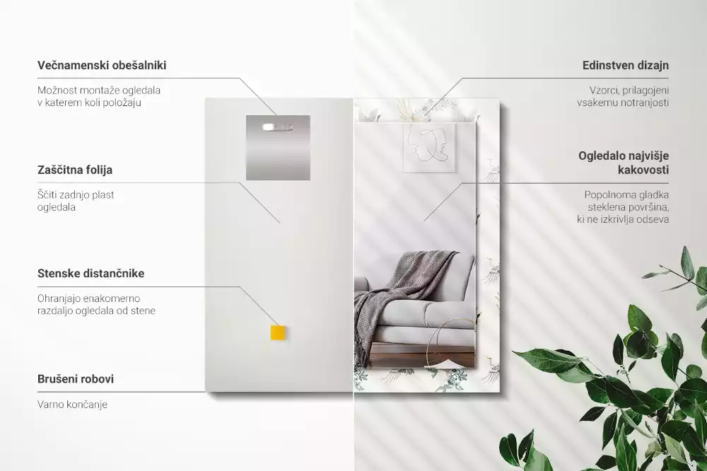 Lustro z drukowaną ramką prostokątne ptaki z kwiatami