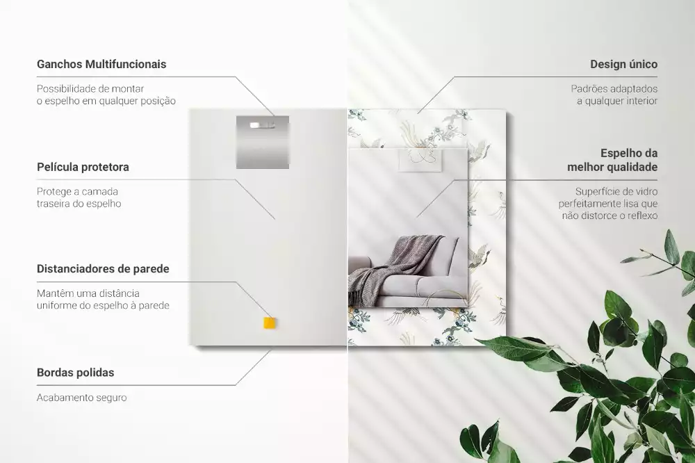 Lustro z drukowaną ramką prostokątne ptaki z kwiatami