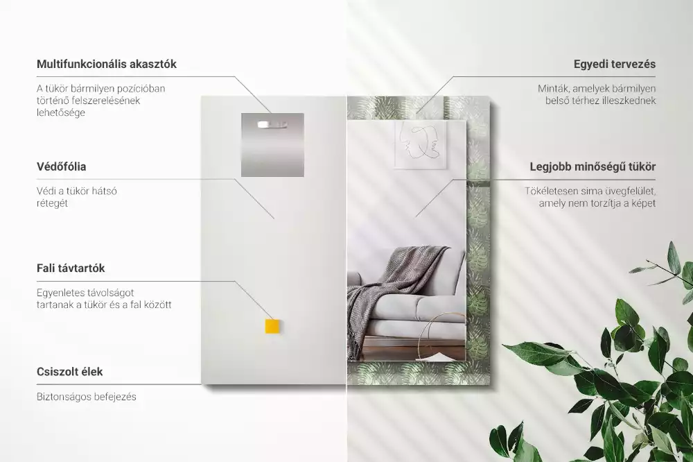 Lustro dekoracyjne prostokątne liście roślin egzotycznych