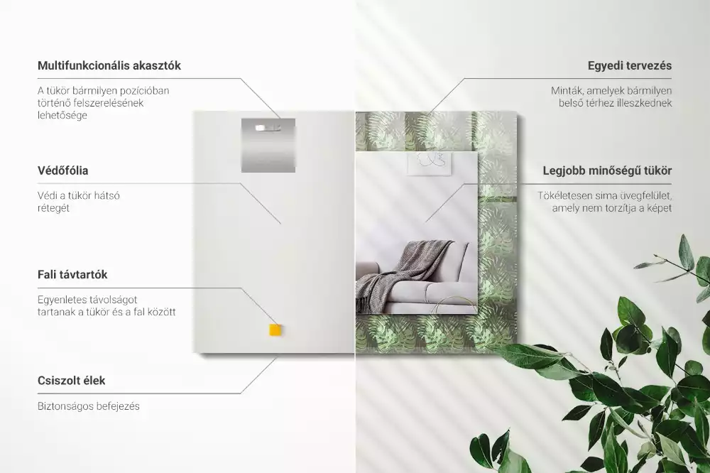 Lustro dekoracyjne prostokątne liście roślin egzotycznych