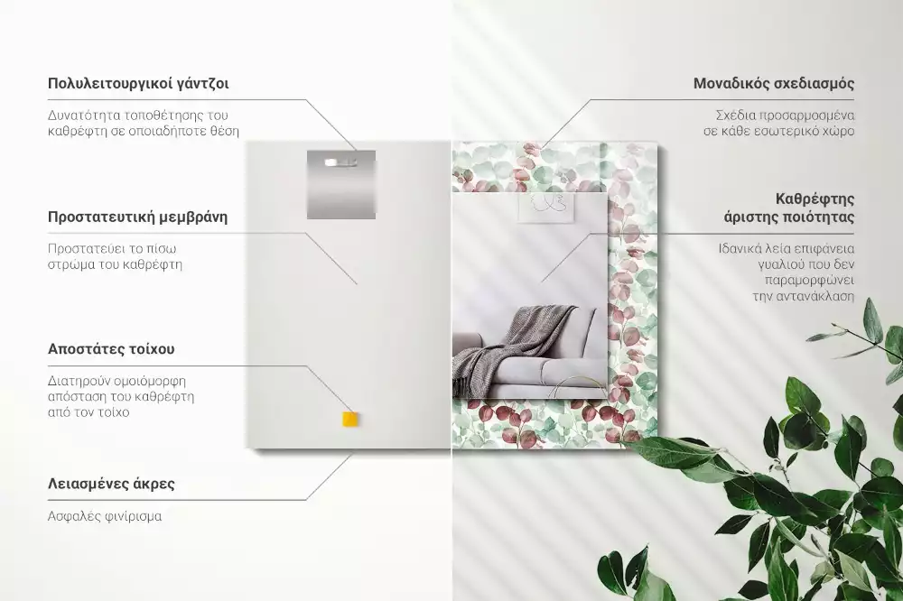 Lustro z nadrukiem prostokątne akwarelowe liście