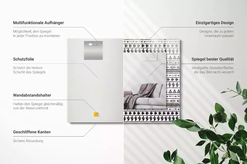 Lustro z nadrukiem dekoracyjne prostokątne kaktusy strzały i tipi