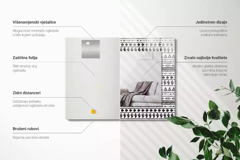 Lustro z nadrukiem dekoracyjne prostokątne kaktusy strzały i tipi