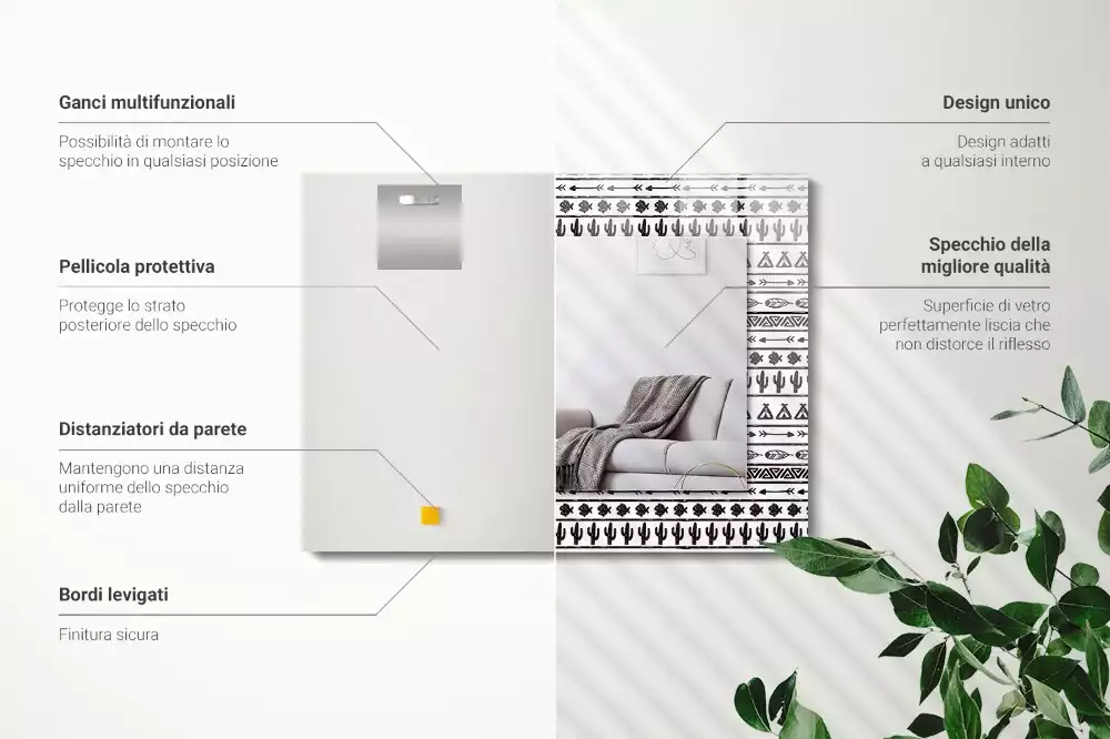 Lustro z nadrukiem dekoracyjne prostokątne kaktusy strzały i tipi