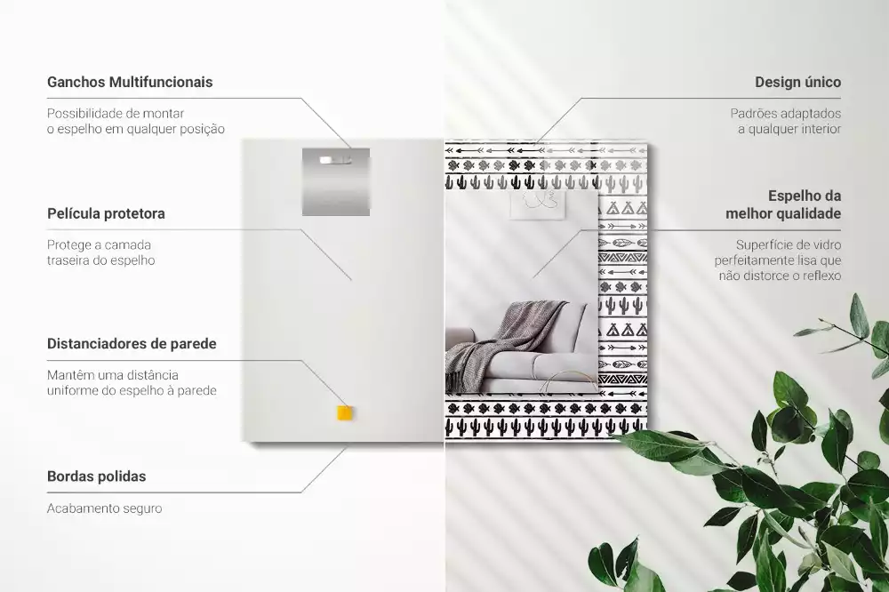 Lustro z nadrukiem dekoracyjne prostokątne kaktusy strzały i tipi