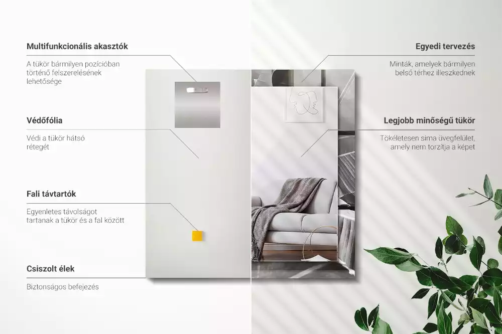 Lustro z drukowaną ramką prostokątne liście bananowe