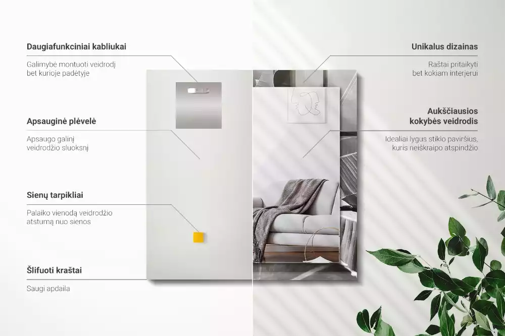 Lustro z drukowaną ramką prostokątne liście bananowe